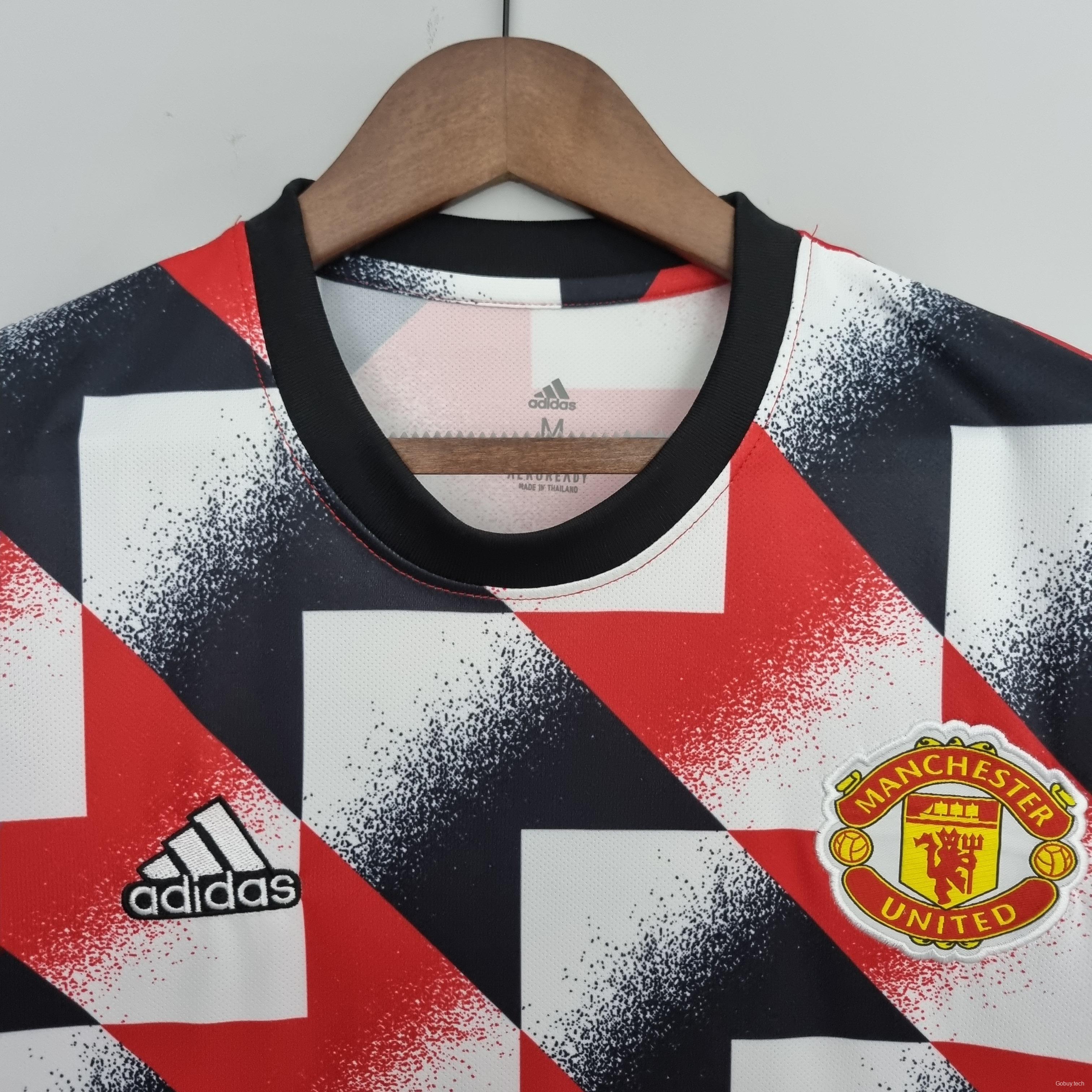 22/23 Manchester United Training Suit Red White Black Geometric Pattern Soccer Jersey