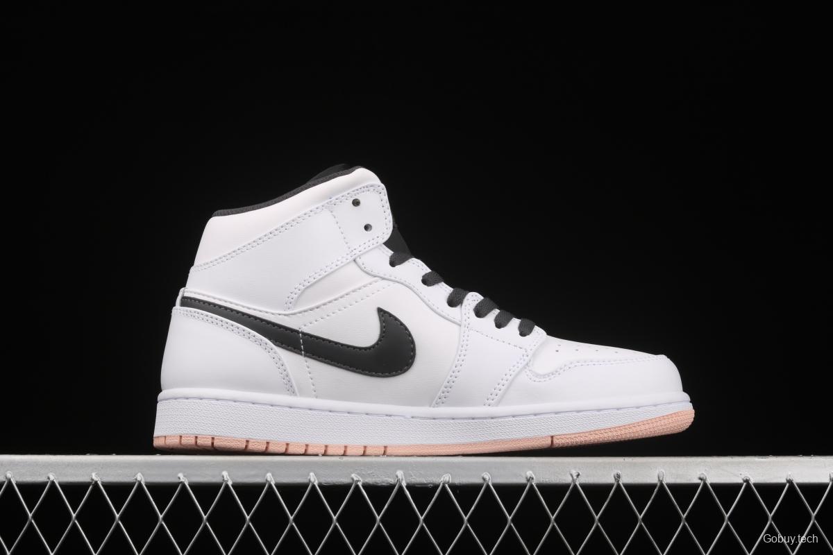 Air Jordan 1 Mid White and Black Sakura Pollen Zhongbang Basketball shoes 554725-180