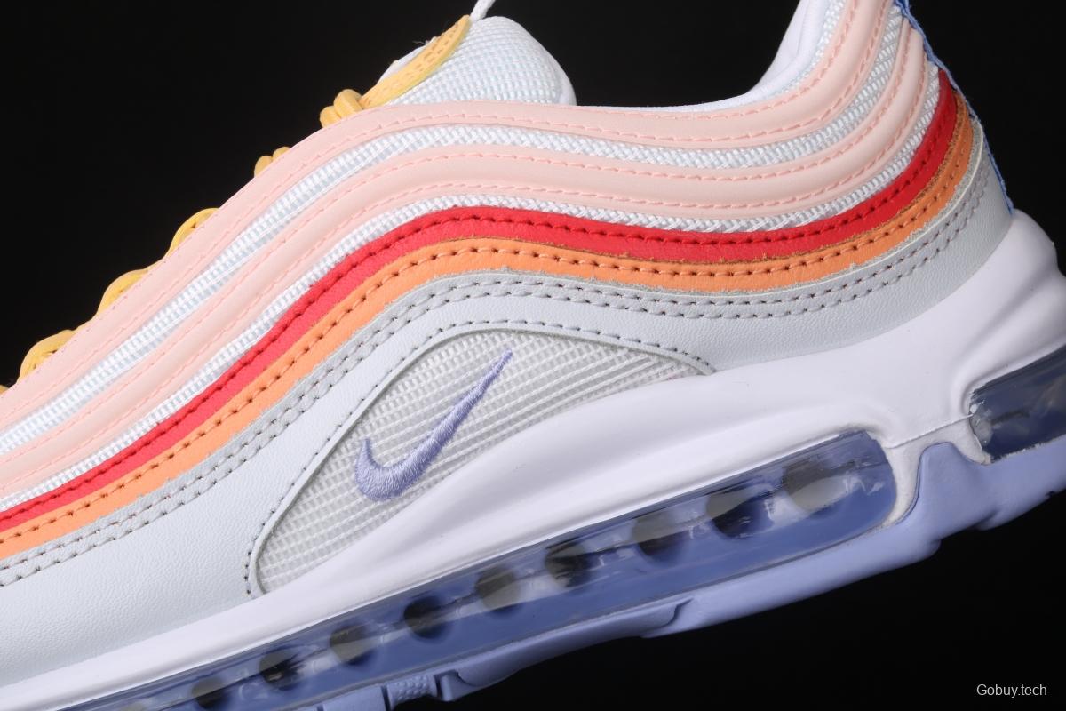 NIKE Air Max 97 overseas limited color matching purple-orange-red reflective bullet air cushion running shoes CW5588-001