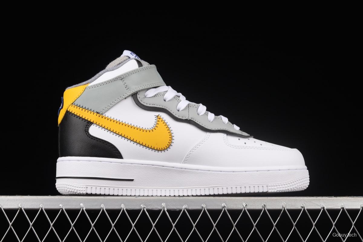 NIKE Air Force 1 Mid Athletic Club white and yellow medium-top casual board shoes DH7451-101