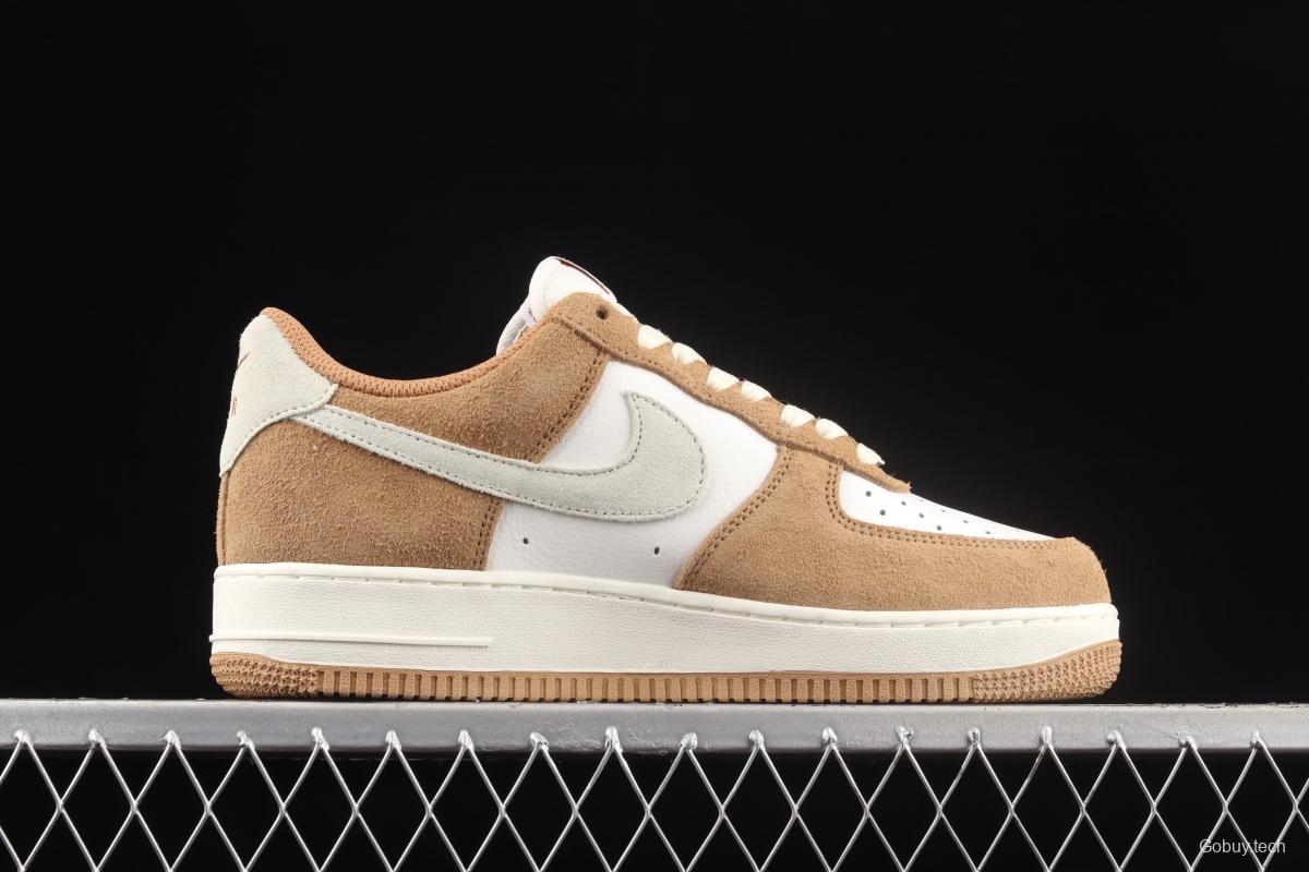 NIKE Air Force 1o07 Low white brown wheat low-top casual board shoes BQ8988-104