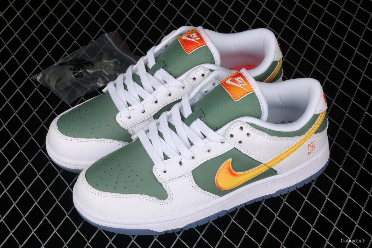 NIKE DUNK Low NY vs NY New York street basketball co-name matching white, green and orange fashion leisure board shoes DN2489-300