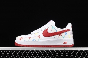 NIKE Air Force 1: 07 MLB Yankees co-signed white and red full sky star color sail leather splicing low upper board shoes 315122-443