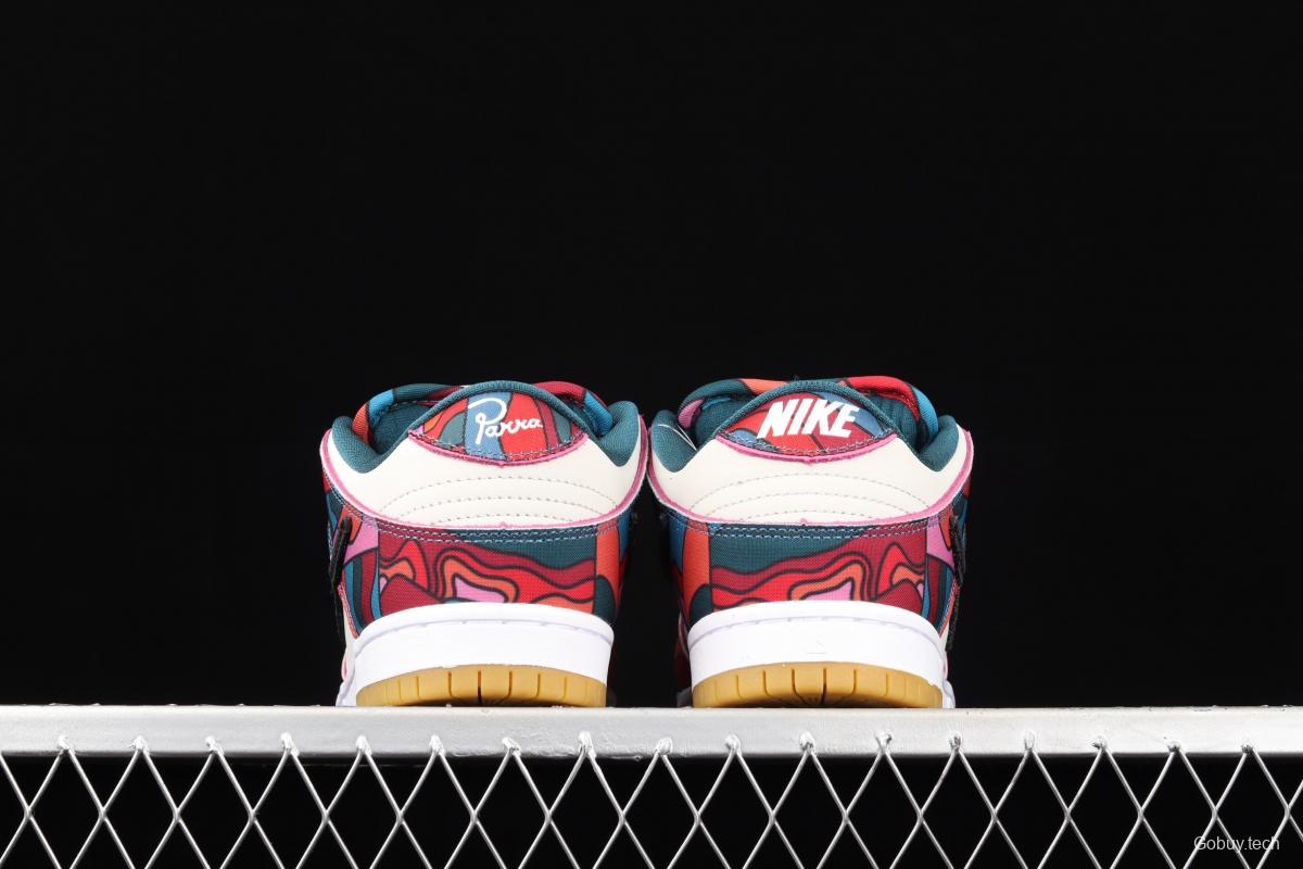 Parra x NIKE DUNK SB Low Pro White, Blue and Red Abstract Art scratch Music Olympic Slam Dunk Series retro low-top leisure sports skateboard shoes DH7695-600