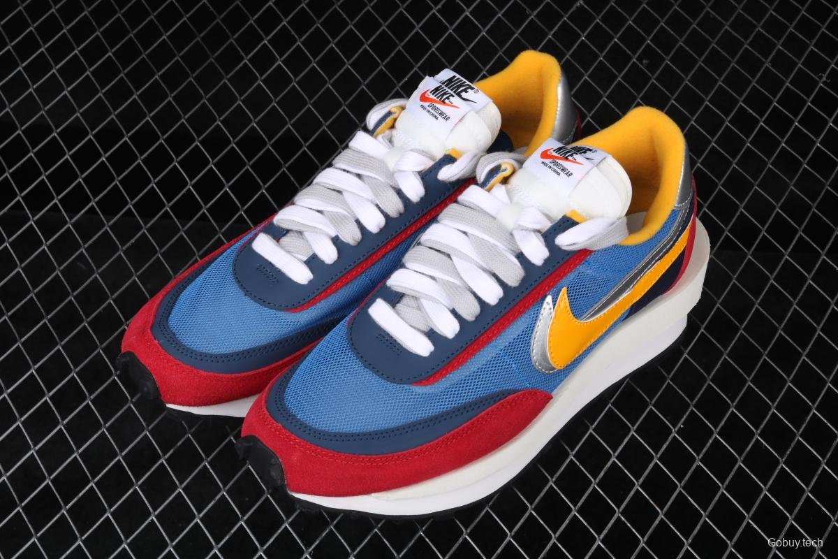 Sacai x NIKE LVD Waffle Daybreak co-signed catwalk style net gauze leather splicing double hook Swoosh running shoes BV0073-400