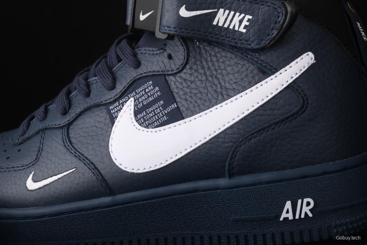 NIKE Air Force 1 Mid'07 Lv8 navy blue simple edition OW letter casual board shoes 804609-403