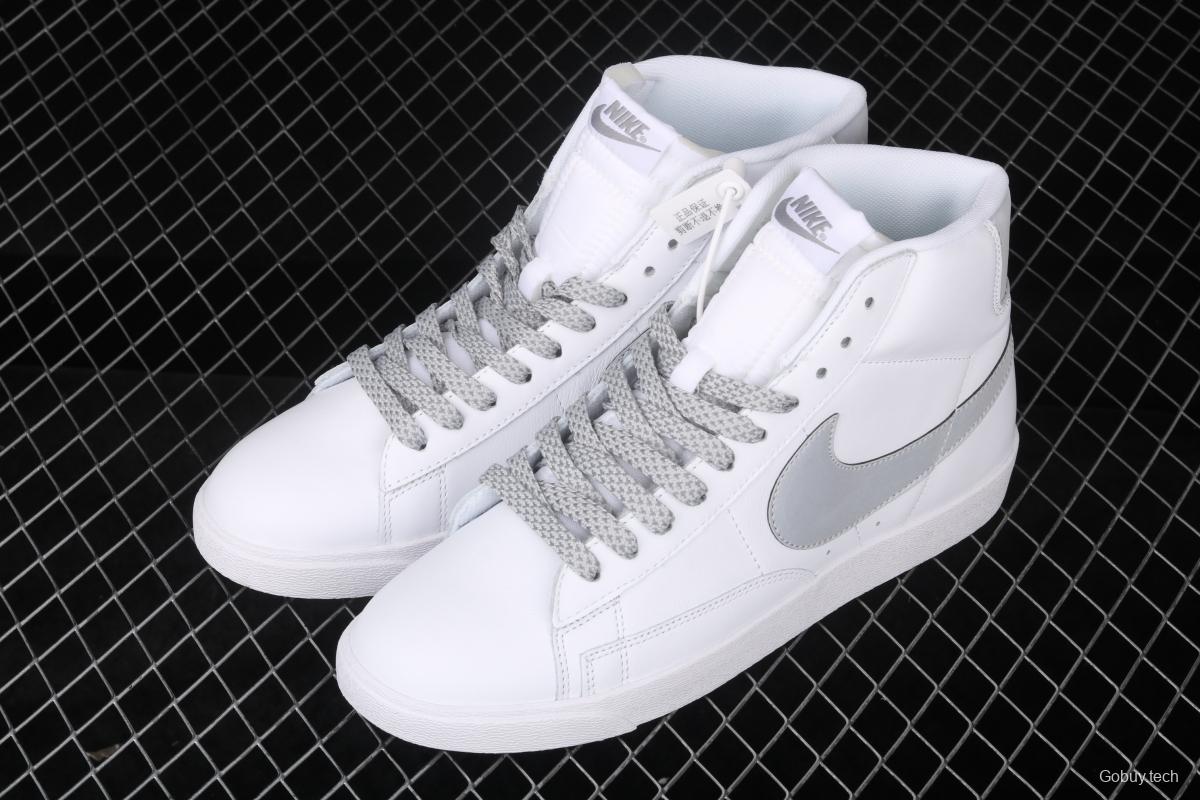 NIKE Blazer Retro Trail Blazers 3M reflective all-white high-top casual board shoes 845054-106