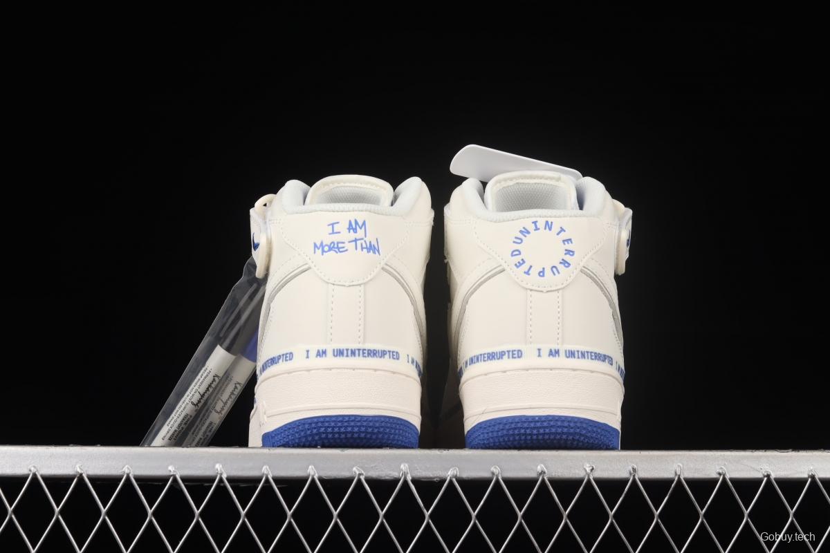 Uninterrupted x NIKE Air Forece 1107Mid MORE THAN Mibao Blue signature graffiti to help Mantianxing 3M reflective leisure board shoes NU3060-686