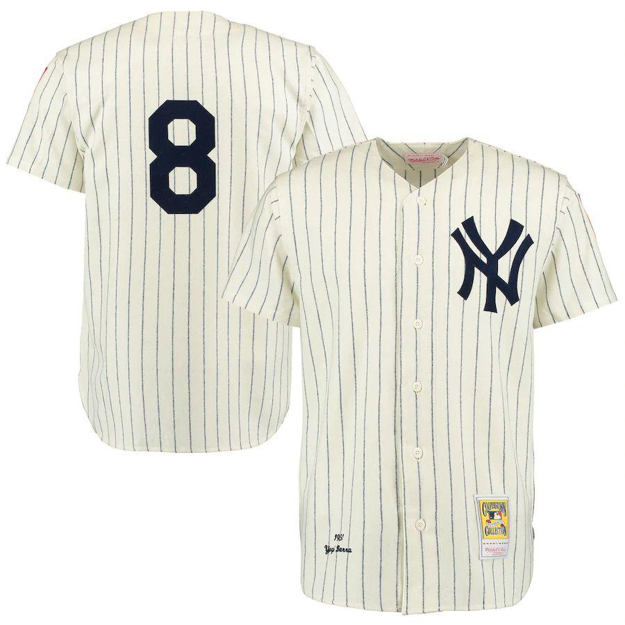 Men's Yogi Berra Cream &amp; Navy 1951 Throwback Jersey