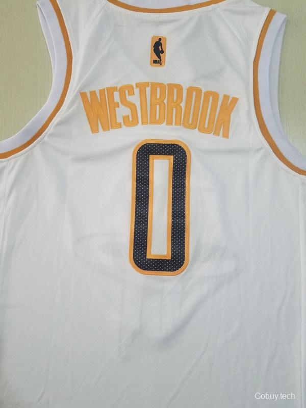 Russell Westbrook 0 White Golden Edition Jersey