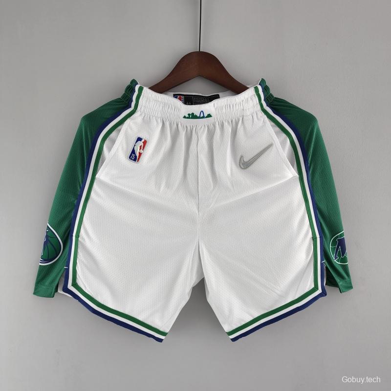 2022 Dallas Mavericks Urban Edition NBA Shorts White Green Trim