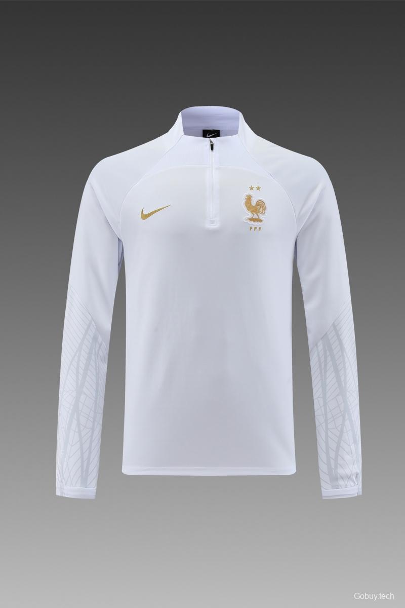 2022 France White Half Zipper Tracksuit