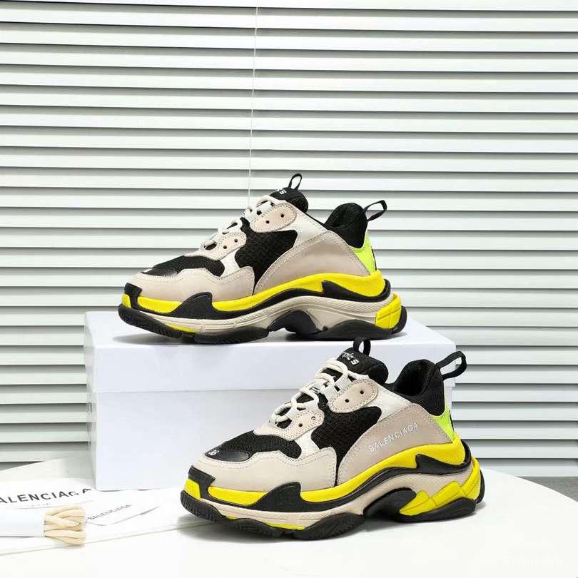 Men/Women Balenciaga Triple S  Sneaker Khaki/Black/Yellow