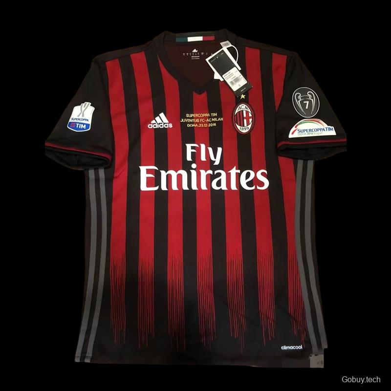 Retro 16 17 AC Milan Home Jersey Supercoppa TIM Juventus VS AC Milan With Supercoppa Full Patch