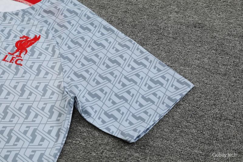 23-24 Liverpool White/Grey Grid Short Sleeve+Shorts