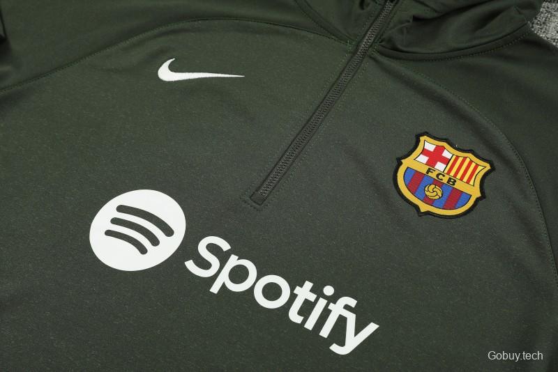 23/24 Barcelona Dark Green Hoodie Half Zipper Jacket+ Pants