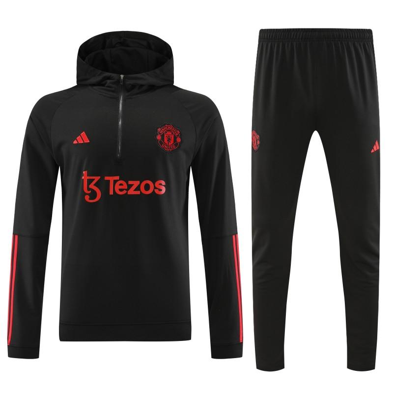 23/24 Manchester United Black Hoodie Half Zipper Jacket+ Pants