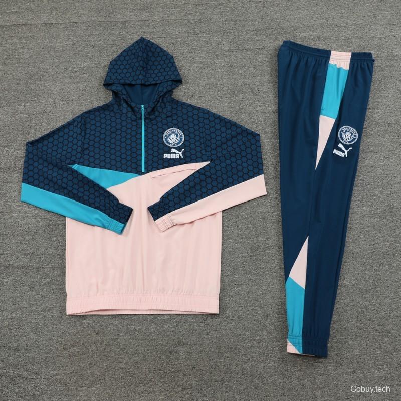 23/24 Manchester City Half Navy/Pink Half Zipper Windbreaker Jacket+Pants