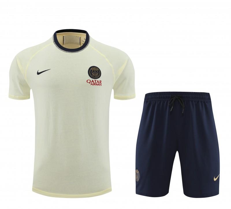 23/24 PSG Light Yellow Cotton Short Sleeve Jersey+Shorts