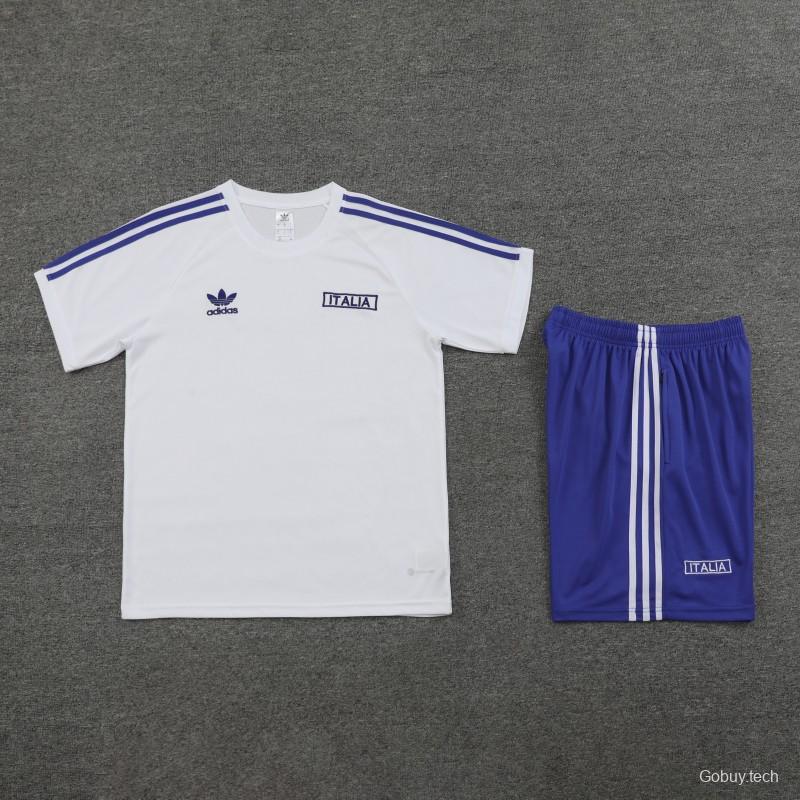 2024 Italy White Cotton Short Sleeve Jersey+Shorts