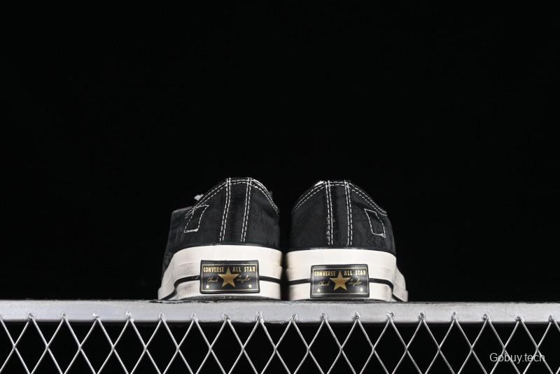 Clot x Fragment Design x Converse Custom Triple Collaboration Low-Top Sneakers with Distressed Black Silk and Brier Pattern - A10925C