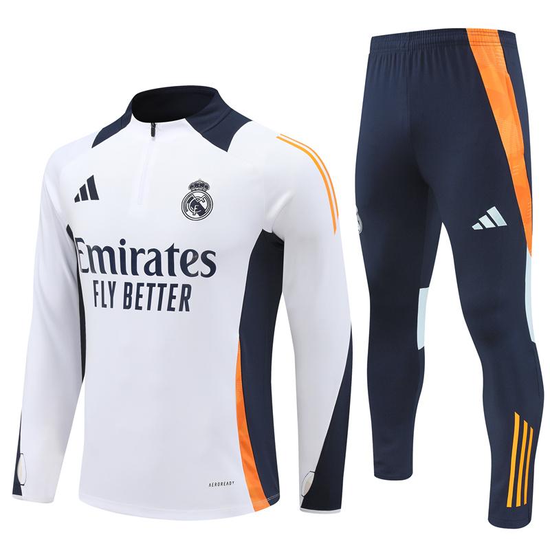 24/25 Kids Real Madrid White Half Zipper Jacket+Long Pants