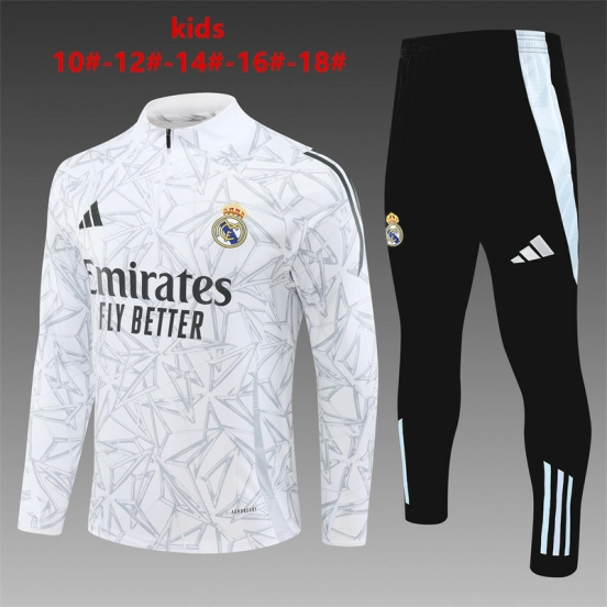 24/25 Kids Real Madrid White Special Half Zipper Jacket+Long Pants