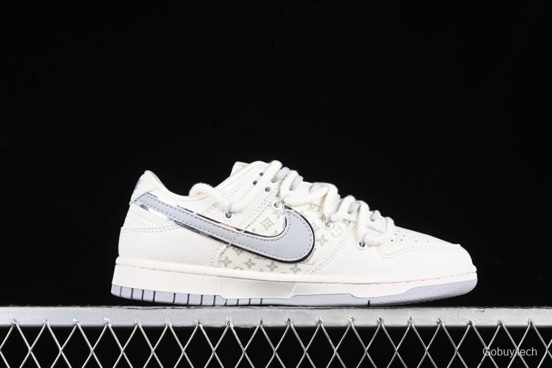 Nike SB Dunk Low LV Collaboration Strap White Grey Check Anniversary High-End Custom Low-Top Casual Skate Shoes - SJ2068-245