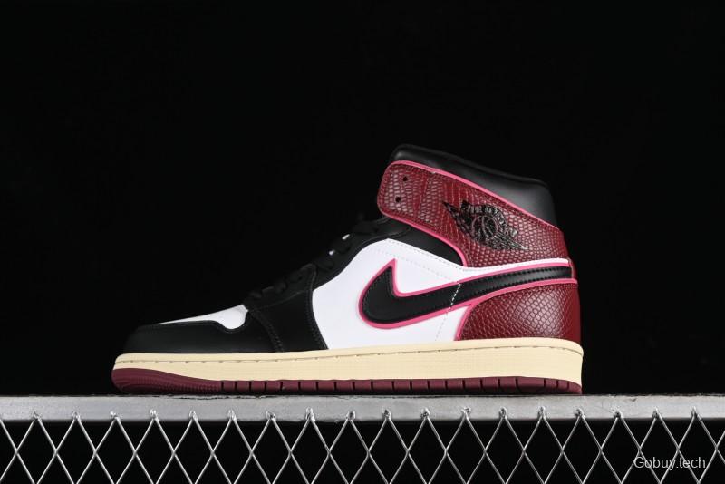 Nike Air Jordan 1 Mid AJ1 Snake Print Black Red Toe Mid-Top Basketball Shoes - FQ7818-101