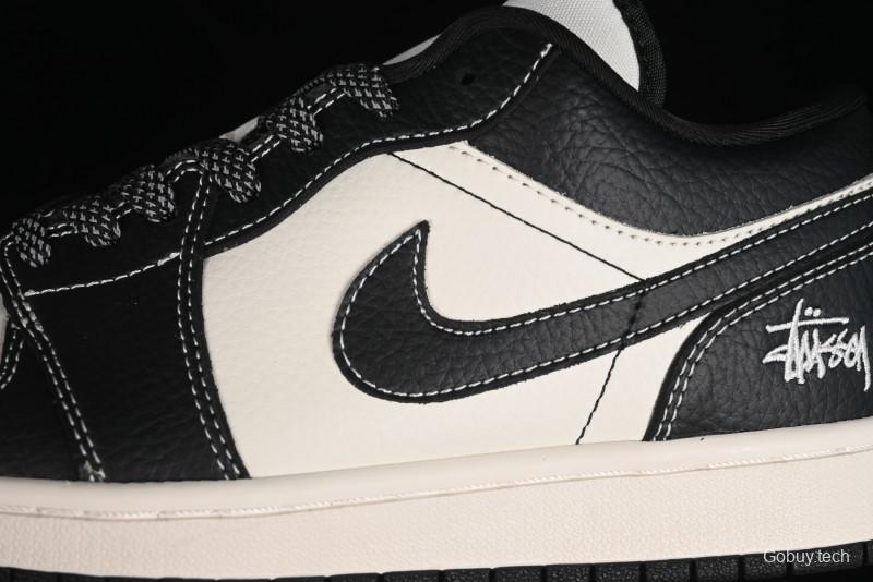 Nike Air Jordan 1 Low Stussy Collaboration - Black Sail Stitched Retro Basketball Shoes - CF3688-023