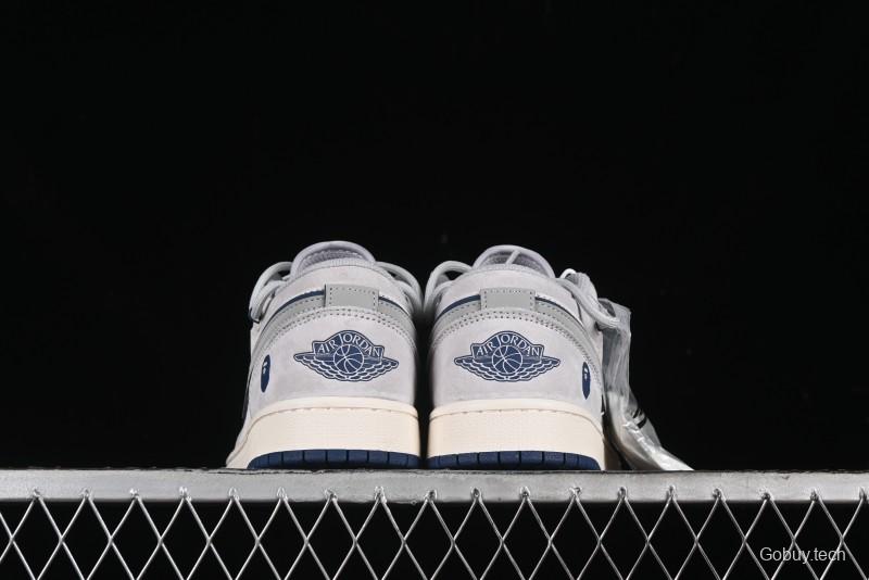 Nike Air Jordan 1 Low AJ1 Bape Collaboration - Grey Blue Retro Basketball Shoes with Custom Laces - SJ9950-019