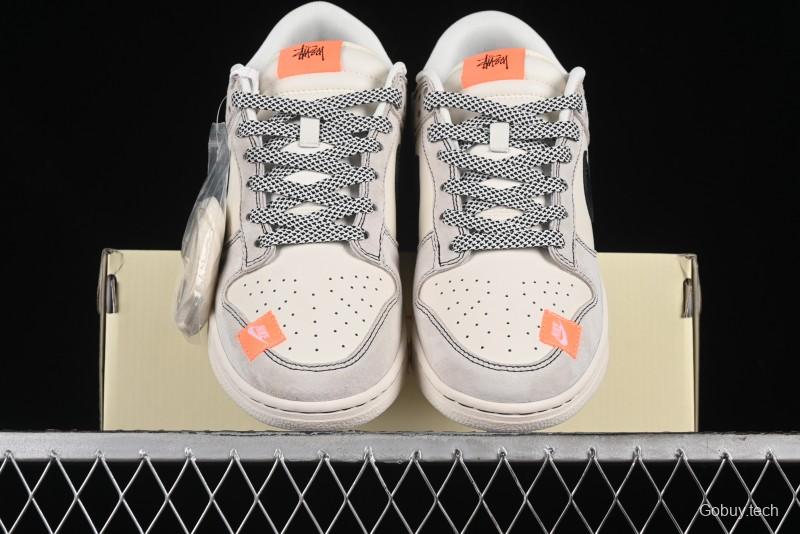 Nike SB Dunk Low Stussy Collaboration Patchwork Grey White Black Swoosh Anniversary Custom Low-Top Casual Skate Shoes - MM1089-022