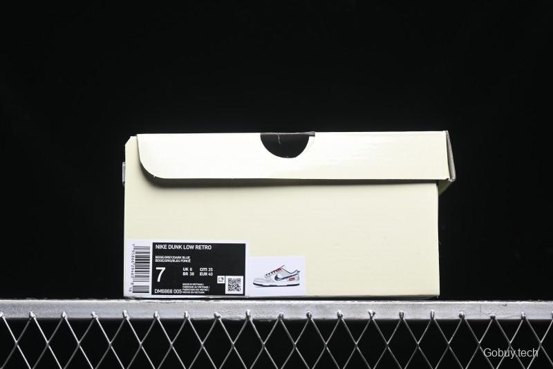 Nike SB Dunk Low Supreme Collaboration - Grey White Dark Blue Swoosh Anniversary High-End Custom Low-Top Casual Skate Shoes - DM6868-005