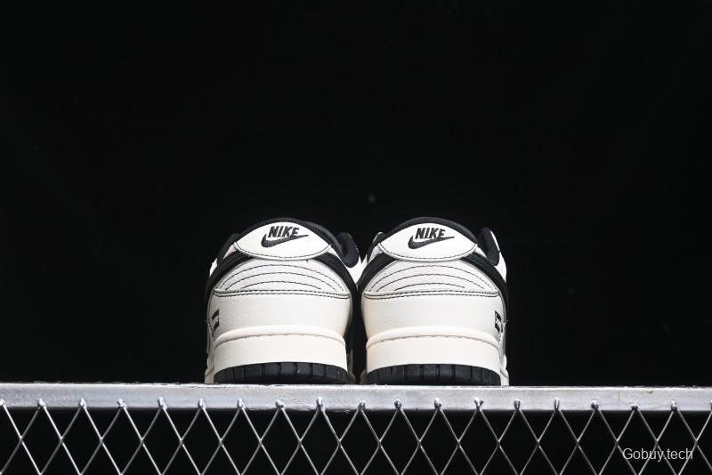 Nike SB Dunk Low Supreme Collaboration - Black Stitch Mini Swoosh Custom Low-Top Casual Skate Shoes - XX3186-302