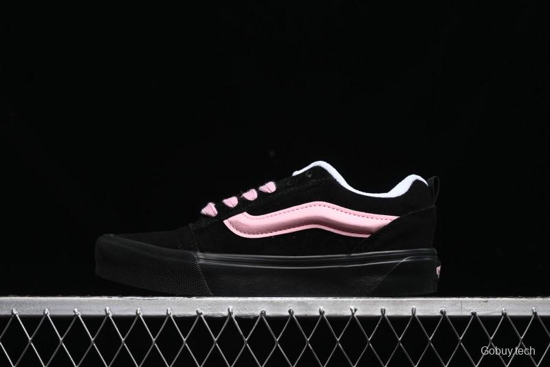 Vans Knu Skool Low Top Retro Sneakers in Black Pink with Big Logo - VN0009QC6BT1