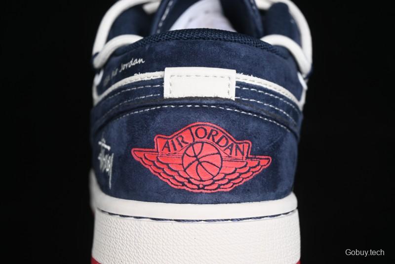 Nike Air Jordan 1 Low Stussy Collaboration - Blue Red Custom High-End Retro Basketball Shoes - SJ9950-049