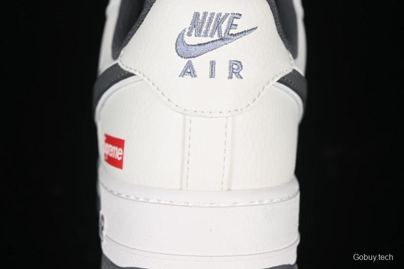 Nike Air Force 1 '07 Low Supreme Collaboration Custom Casual Sneakers with Grey Swoosh - DM6688-056
