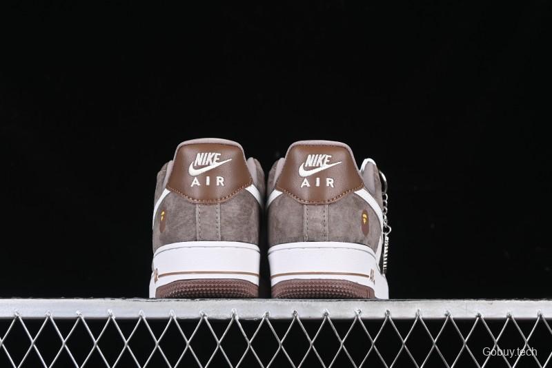 Nike Air Force 1 '07 Low Bape Collaboration Brown White Swoosh Low-Top Casual Sneakers - KK1988-035