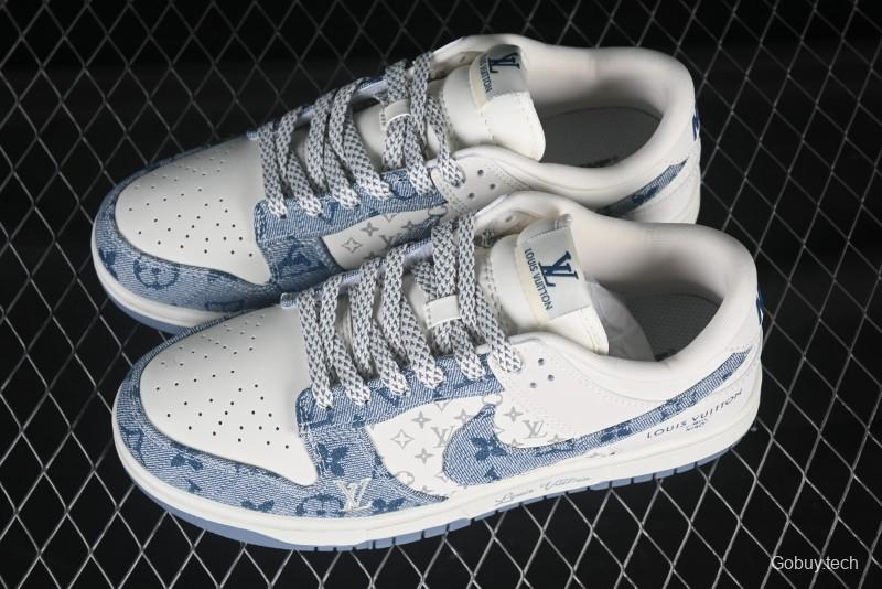 Nike SB Dunk Low LV Collaboration Light Blue Denim Anniversary High-End Custom Low-Top Casual Skate Shoes - CH8311-237
