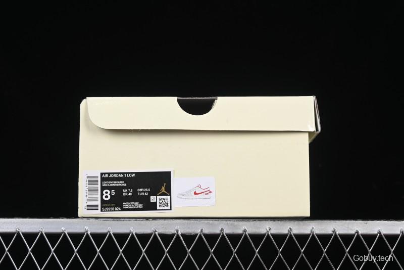 Nike Air Jordan 1 Low AJ1 Supreme Collaboration - White Grey Red Swoosh Retro Basketball Shoes - SJ9950-024