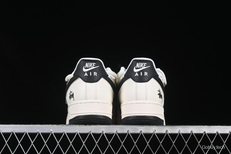 Nike Air Force 1 '07 Low Stussy Collaboration Beige Black Drawstring Casual Sneakers - SJ1198-109