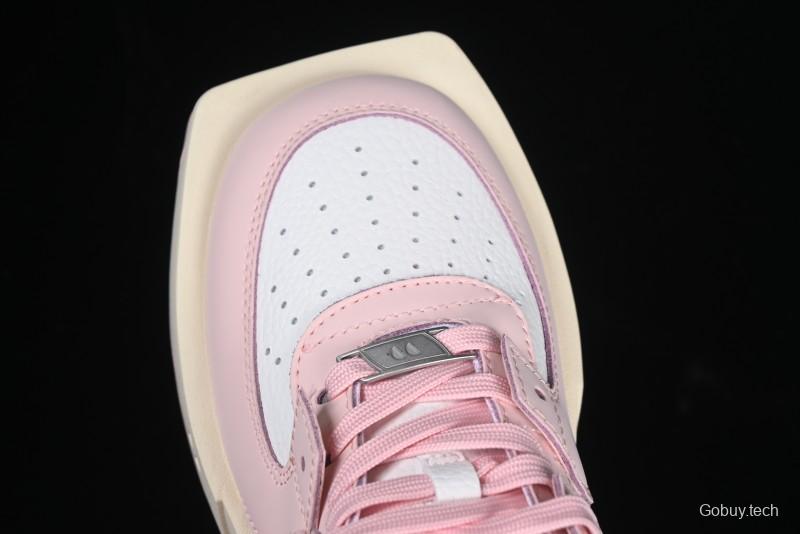 Choco Concert Leather Round Square Asymmetrical Fashion Sneakers White Pink - AJE5