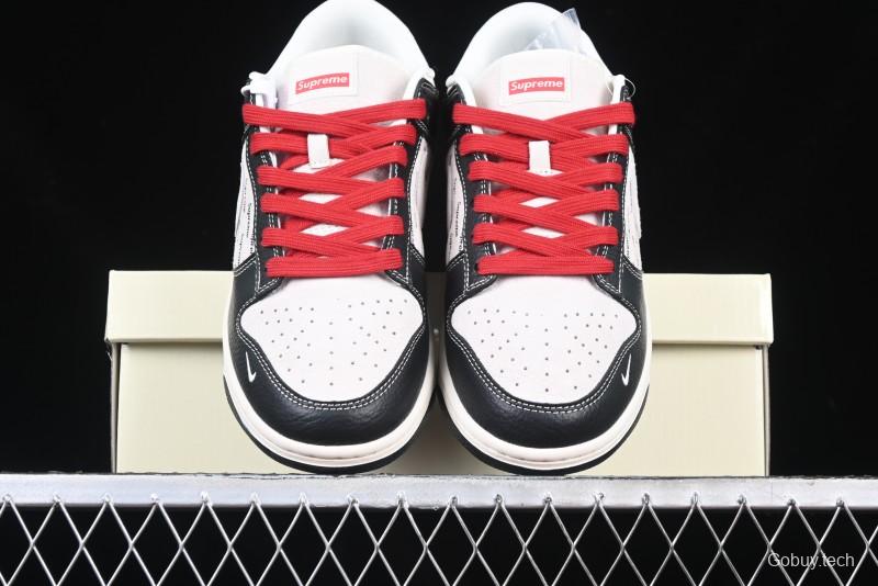 Nike SB Dunk Low Supreme Collaboration - Black Leather Texture Anniversary High-End Custom Low-Top Casual Skate Shoes - XS1086-020