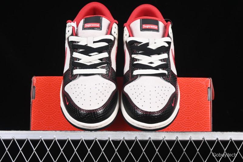 Nike SB Dunk Low Supreme Year of the Snake Limited Edition Red Black Snake Print Anniversary Custom Low-Top Casual Skate Shoes - XS1086-014