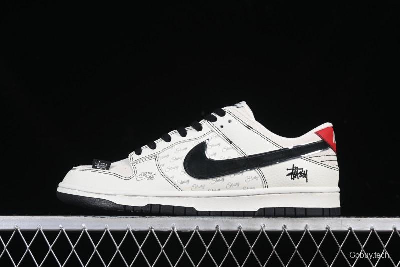 Nike SB Dunk Low Stussy Collaboration Bullet Comment Black Check Anniversary Custom Low-Top Casual Skate Shoes - DJ2024-115