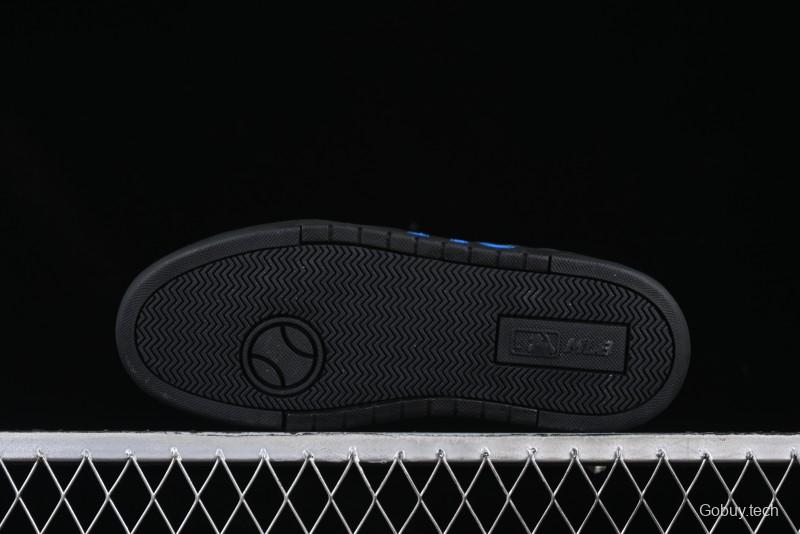 NY Yankees Black Leather Sneakers with Bold Blue Logo