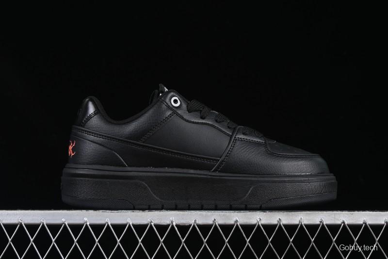 NY Yankees Black Leather Sneakers – Bold Orange Logo Edition