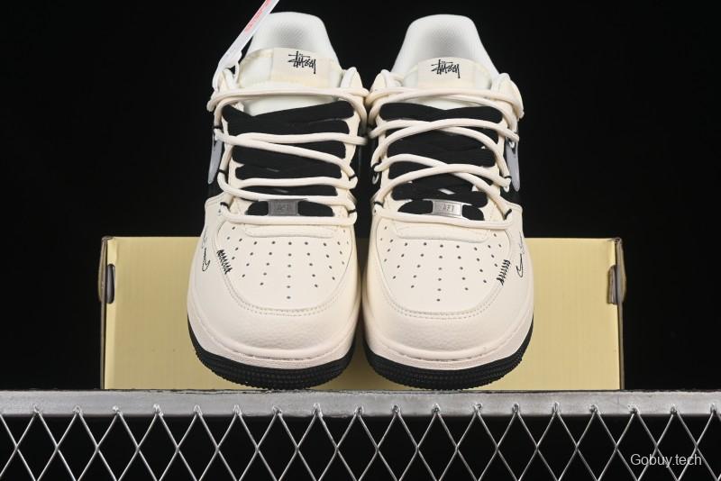 Nike Air Force 1 '07 Low Stussy Collaboration Black Diamond Lace-Up Casual Sneakers - DM6868-073
