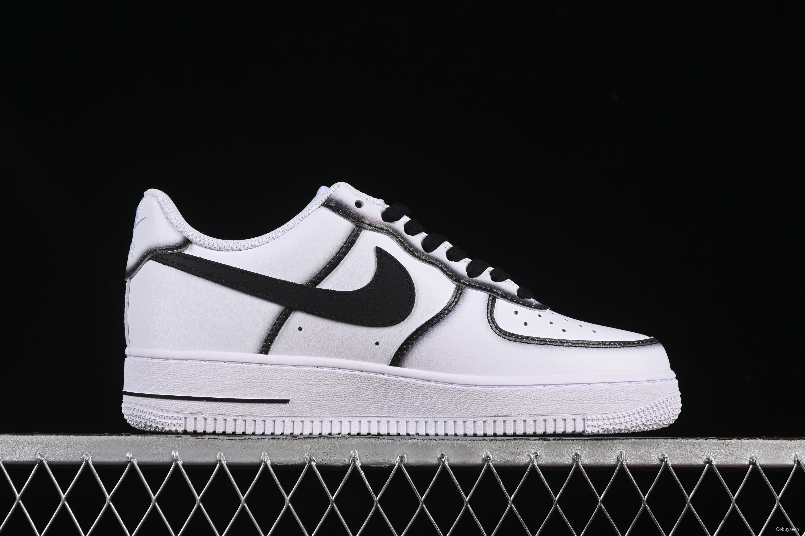 Nike Air Force 1'07 Low Casual Sneakers with Black Border, Green Swoosh & Gold Embroidery - ZH0316-075