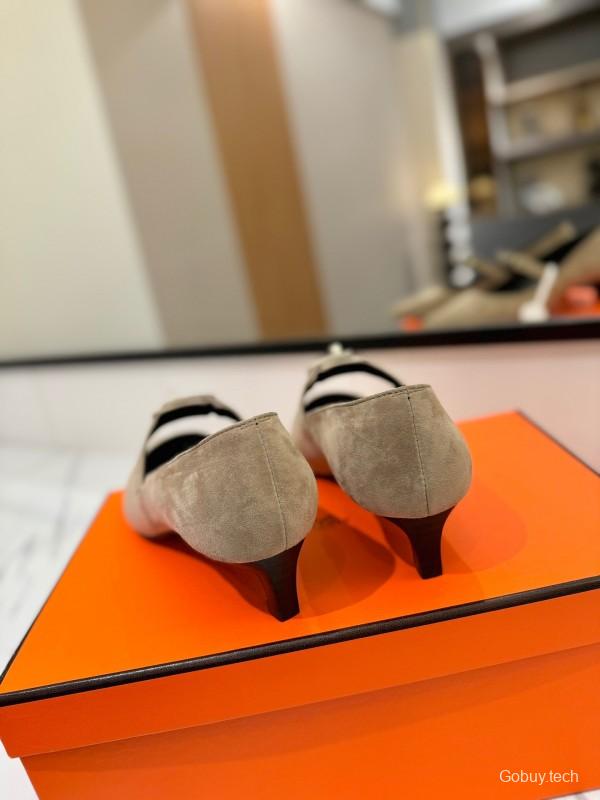 2025 Women Hermès Beige Suede Mary Jane